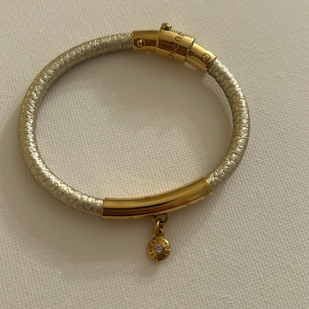 Henri Bendel Leather Bracelet Silver Gold Small Gold Charm With Crystal